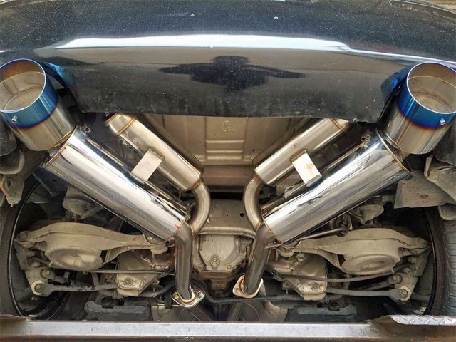 Under car view of dual exhausts