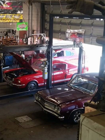 Classic cars in Exhaust Authority shop